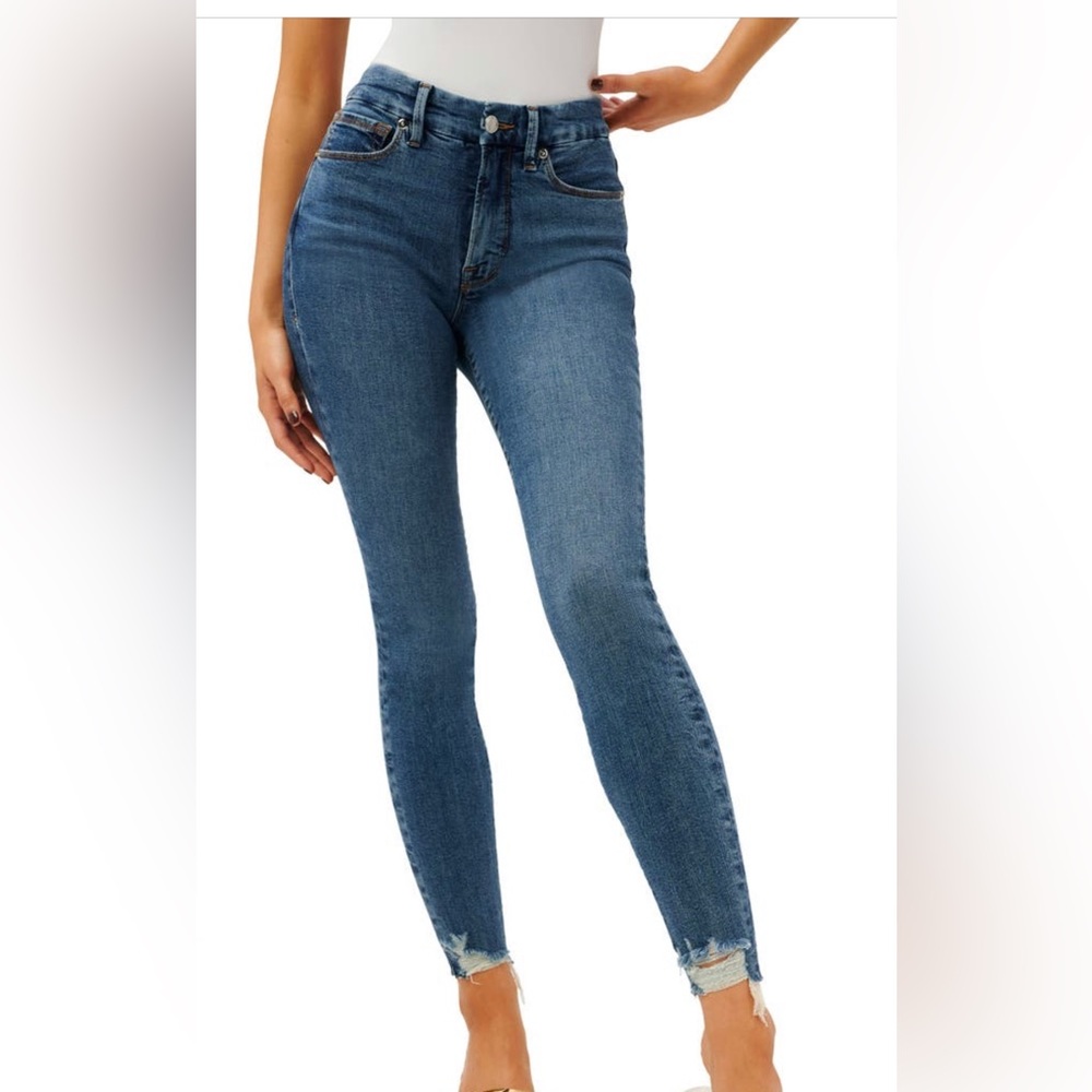 Good American Good Legs Chewed Hem Skinny Jeans Size 0